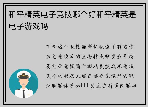 和平精英电子竞技哪个好和平精英是电子游戏吗